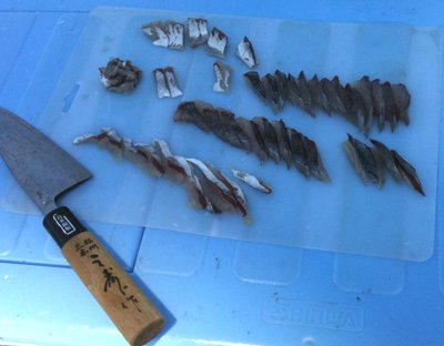 鯵（アジ・あじ）のお造り 船上で釣れたてを味わいます